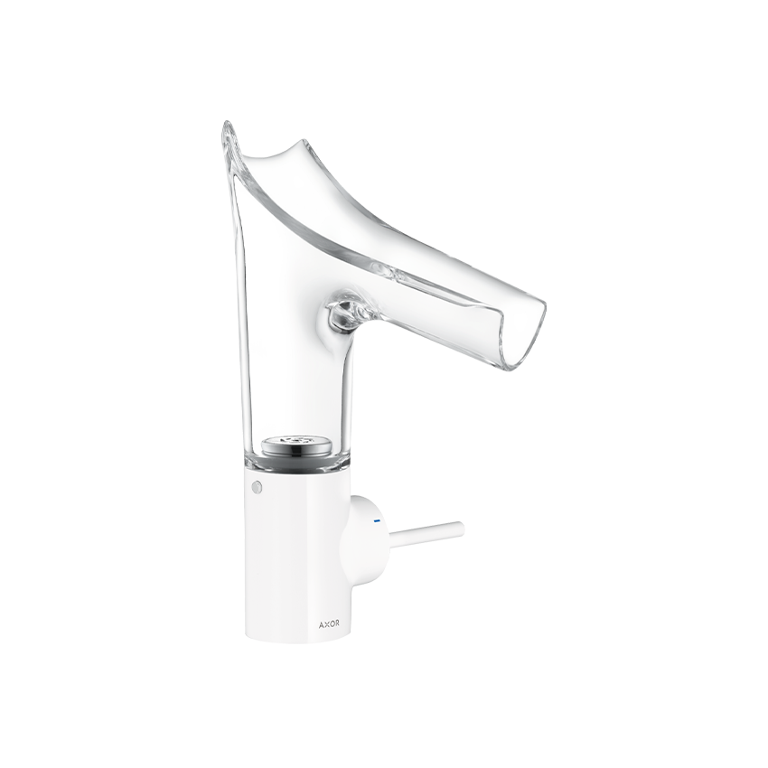 AXOR Starck V Single lever basin mixer 140 with glass spout without waste - White