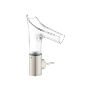 AXOR Starck V Single lever basin mixer 140 with glass spout without waste - Stainless Steel Optic