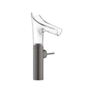 AXOR Starck V Single lever basin mixer 220 with glass spout for wash bowls without waste - Brushed Black Chrome