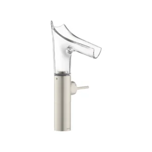 AXOR Starck V Single lever basin mixer 220 with glass spout for wash bowls without waste - Stainless Steel Optic