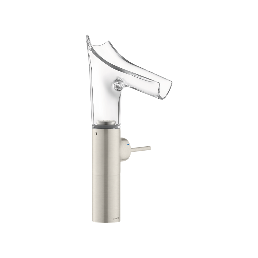 AXOR Starck V Single lever basin mixer 220 with glass spout for wash bowls without waste - Stainless Steel Optic