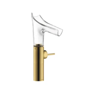 AXOR Starck V Single lever basin mixer 220 with glass spout for wash bowls without waste - Polished Gold Optic