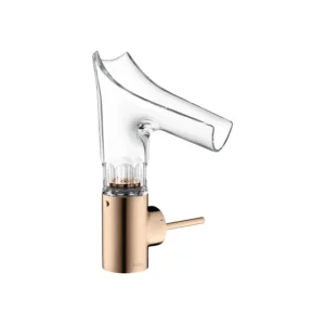AXOR Starck V Single lever basin mixer 140 with glass spout - bevel cut without waste - Polished Red Gold