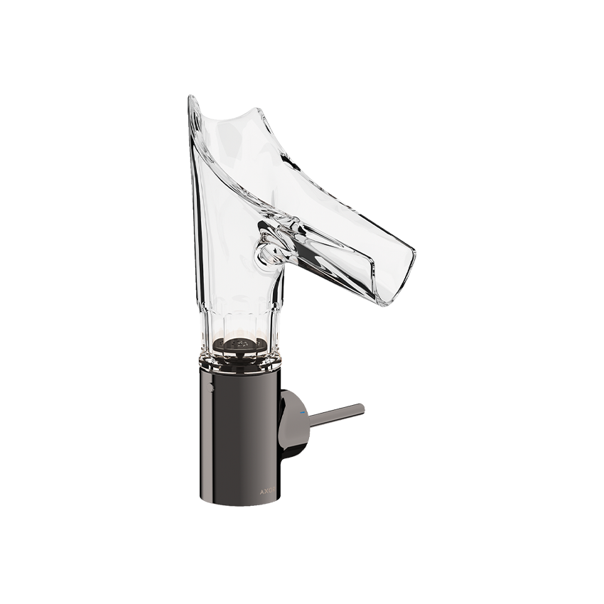 AXOR Starck V Single lever basin mixer 140 with glass spout - bevel cut without waste - Polished Black Chrome