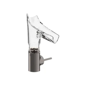 AXOR Starck V Single lever basin mixer 140 with glass spout - bevel cut without waste - Brushed Black Chrome