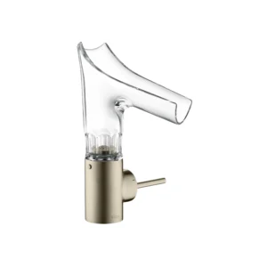AXOR Starck V Single lever basin mixer 140 with glass spout - bevel cut without waste - Brushed Nickel