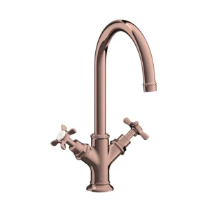 AXOR Montreux 2-handle basin mixer 210 with cross handles and pop-up waste - Polished Red Gold