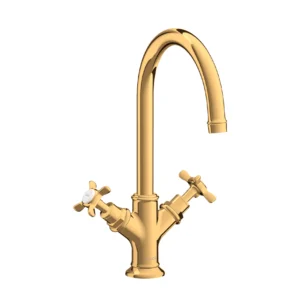 AXOR Montreux 2-handle basin mixer 210 with cross handles and pop-up waste - Polished Gold Optic