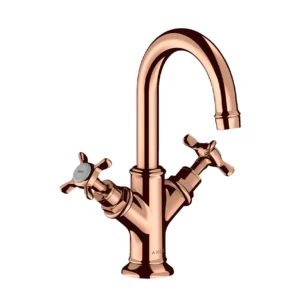 AXOR Montreux 2-handle basin mixer 160 with cross handles for cloakroom basins with pop-up waste - Polished Red Gold