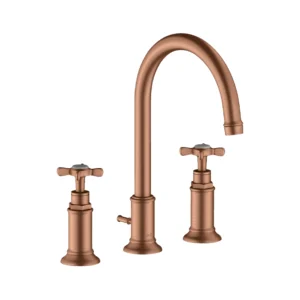 AXOR Montreux 3-hole basin mixer 180 with cross handles and pop-up waste - Brushed Red Gold