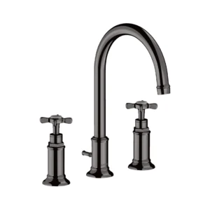 AXOR Montreux 3-hole basin mixer 180 with cross handles and pop-up waste - Polished Black Chrome