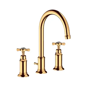 AXOR Montreux 3-hole basin mixer 180 with cross handles and pop-up waste - Polished Gold Optic