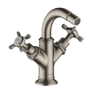 AXOR Montreux 2-handle bidet mixer with cross handles and pop-up waste - Stainless Steel Optic