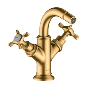 AXOR Montreux 2-handle bidet mixer with cross handles and pop-up waste - Brushed Brass