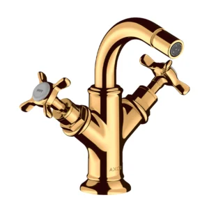 AXOR Montreux 2-handle bidet mixer with cross handles and pop-up waste - Polished Gold Optic