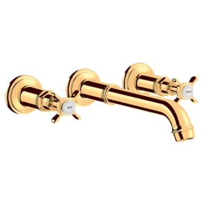 AXOR Montreux 3-hole basin mixer for concealed installation wall-mounted and cross handles - Polished Gold Optic