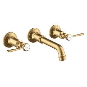 AXOR Montreux 3-hole basin mixer for concealed installation wall-mounted with spout 165 - 225 mm and lever handles - Brushed Gold Optic