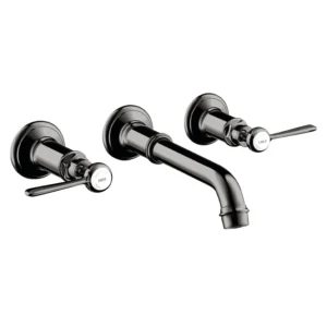 AXOR Montreux 3-hole basin mixer for concealed installation wall-mounted with spout 165 - 225 mm and lever handles - Polished Black Chrome