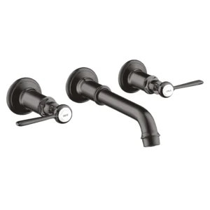 AXOR Montreux 3-hole basin mixer for concealed installation wall-mounted with spout 165 - 225 mm and lever handles - Brushed Black Chrome
