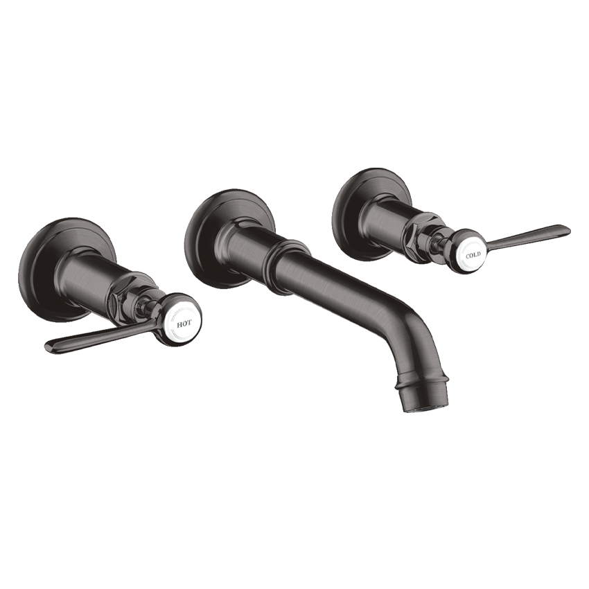 AXOR Montreux 3-hole basin mixer for concealed installation wall-mounted with spout 165 - 225 mm and lever handles - Brushed Black Chrome