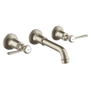 AXOR Montreux 3-hole basin mixer for concealed installation wall-mounted with spout 165 - 225 mm and lever handles - Brushed Nickel