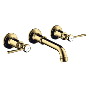 AXOR Montreux 3-hole basin mixer for concealed installation wall-mounted with spout 165 - 225 mm and lever handles - Polished Gold Optic