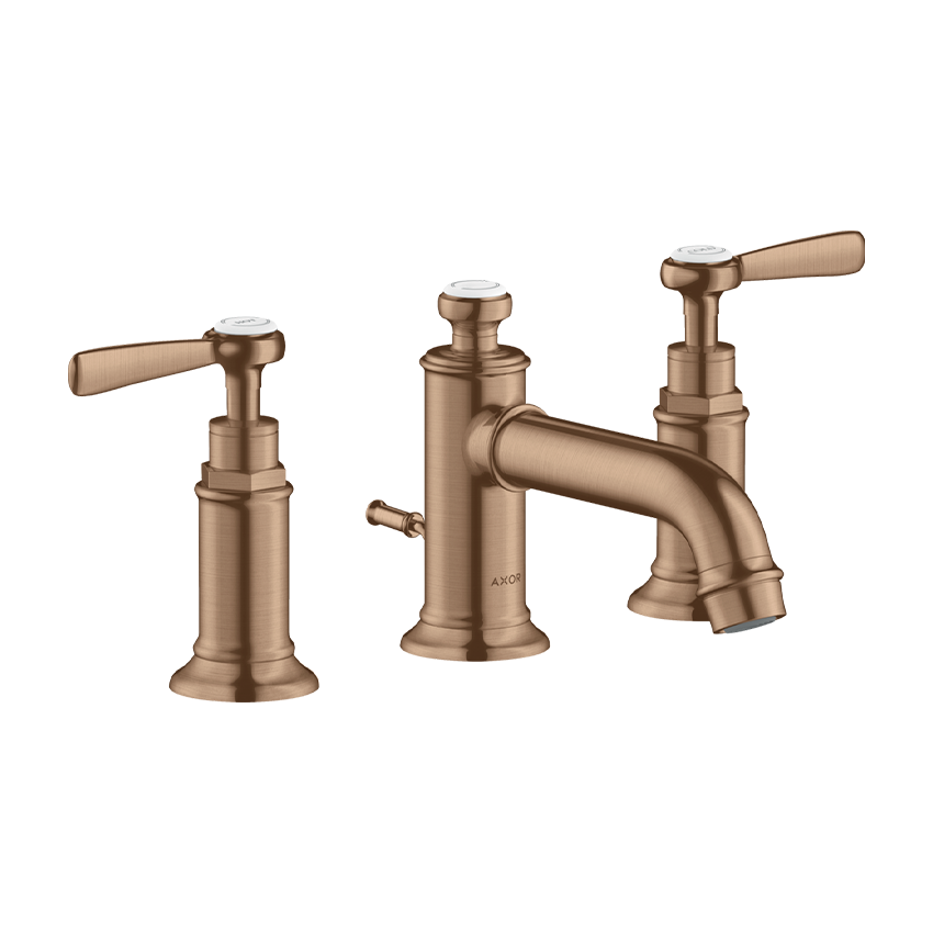 AXOR Montreux 3-hole basin mixer 30 with lever handles and pop-up waste - Brushed Red Gold