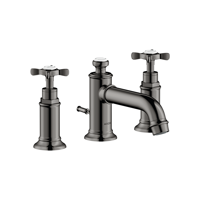 AXOR Montreux 3-hole basin mixer 30 with cross handles and pop-up waste - Polished Black Chrome