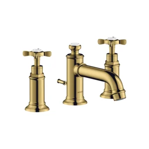 AXOR Montreux 3-hole basin mixer 30 with cross handles and pop-up waste - Polished Gold Optic