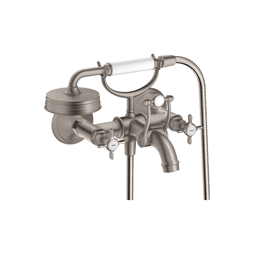 AXOR Montreux 2-handle manual bath mixer for exposed installation with cross handles - Stainless Steel Optic