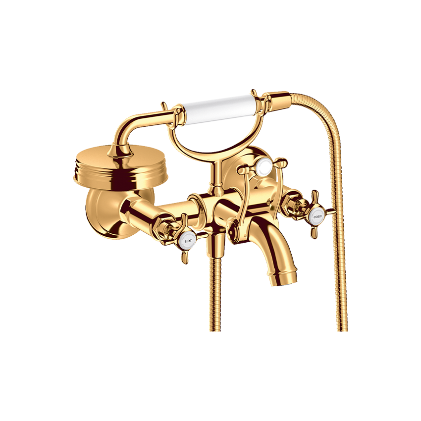 AXOR Montreux 2-handle manual bath mixer for exposed installation with cross handles - Polished Gold Optic
