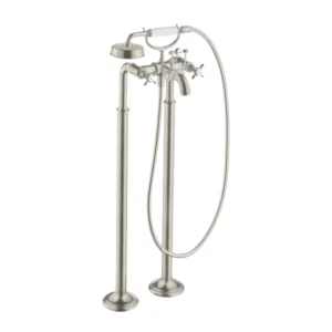 AXOR Montreux 2-handle manual bath mixer floor-standing with cross handles - Stainless Steel Optic