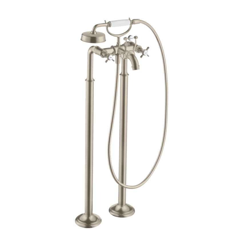 AXOR Montreux 2-handle manual bath mixer floor-standing with cross handles - Brushed Nickel