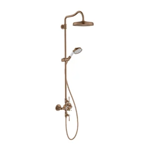 AXOR Montreux Showerpipe with thermostatic mixer and 1jet overhead shower 240 - Brushed Red Gold