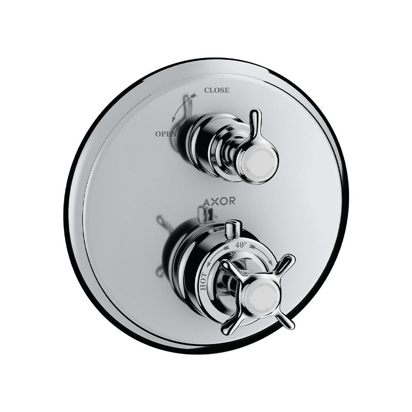 AXOR Montreux Thermostatic mixer for concealed installation with cross handle and shut-off valve - Chrome
