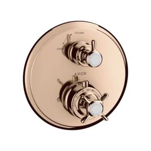 AXOR Montreux Thermostatic mixer for concealed installation with cross handle and shut-off valve - Polished Red Gold