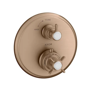 AXOR Montreux Thermostatic mixer for concealed installation with cross handle and shut-off valve - Brushed Red Gold