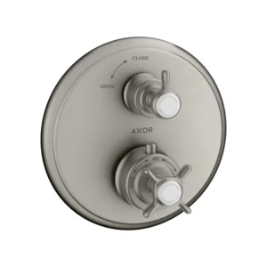 AXOR Montreux Thermostatic mixer for concealed installation with cross handle and shut-off valve - Stainless Steel Optic