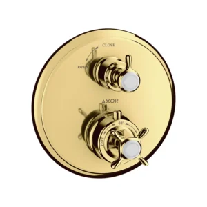 AXOR Montreux Thermostatic mixer for concealed installation with cross handle and shut-off valve - Polished Gold Optic