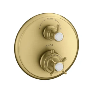 AXOR Montreux Thermostatic mixer for concealed installation with cross handle and shut-off / diverter valve - Brushed Gold Optic