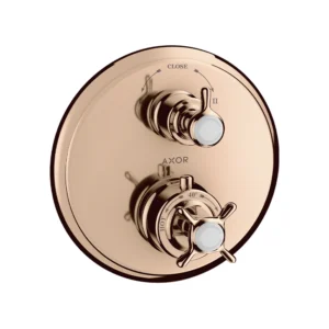 AXOR Montreux Thermostatic mixer for concealed installation with cross handle and shut-off / diverter valve - Polished Red Gold