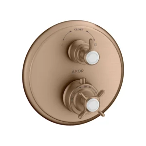 AXOR Montreux Thermostatic mixer for concealed installation with cross handle and shut-off / diverter valve - Brushed Red Gold