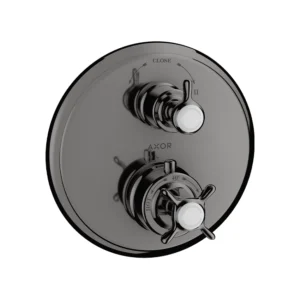 AXOR Montreux Thermostatic mixer for concealed installation with cross handle and shut-off / diverter valve - Polished Black Chrome
