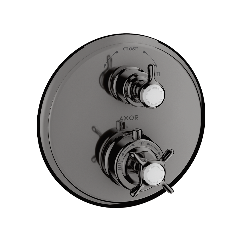 AXOR Montreux Thermostatic mixer for concealed installation with cross handle and shut-off / diverter valve - Polished Black Chrome