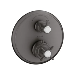 AXOR Montreux Thermostatic mixer for concealed installation with cross handle and shut-off / diverter valve - Brushed Black Chrome