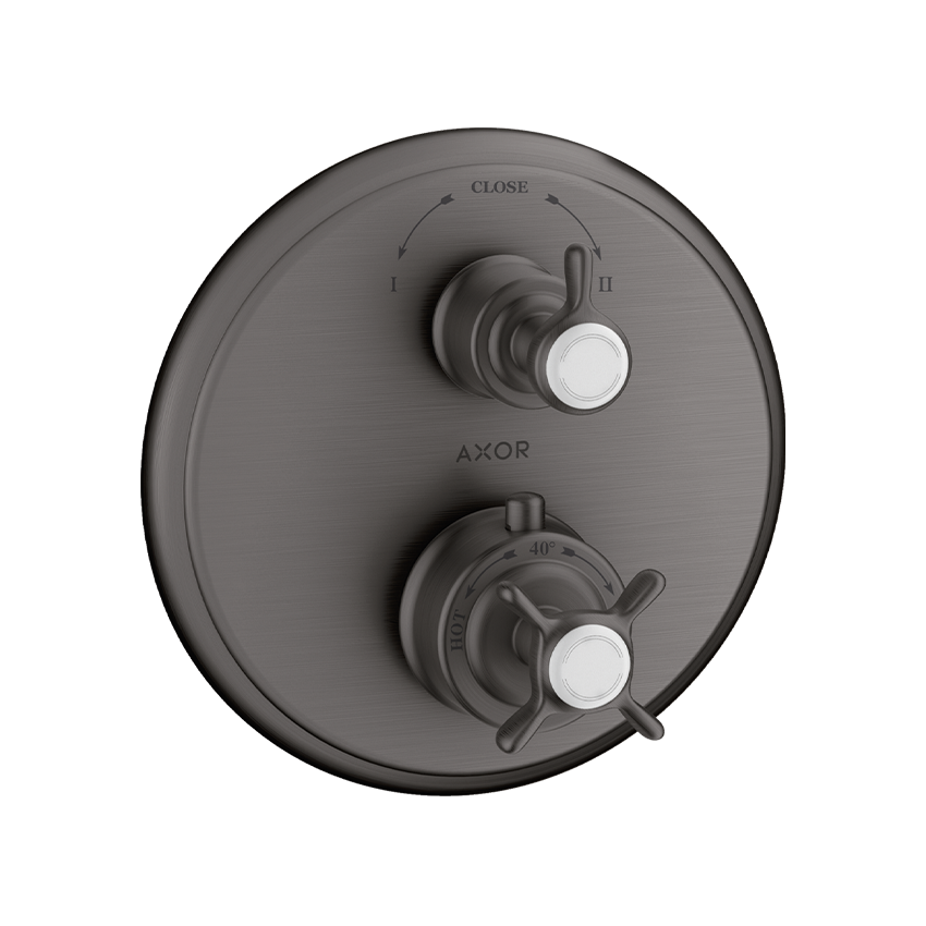AXOR Montreux Thermostatic mixer for concealed installation with cross handle and shut-off / diverter valve - Brushed Black Chrome