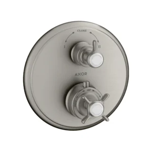 AXOR Montreux Thermostatic mixer for concealed installation with cross handle and shut-off / diverter valve - Stainless Steel Optic