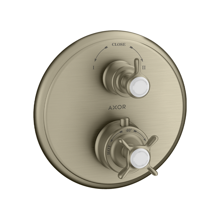 AXOR Montreux Thermostatic mixer for concealed installation with cross handle and shut-off / diverter valve - Brushed Nickel
