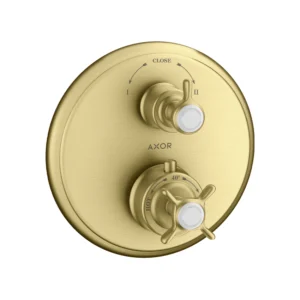 AXOR Montreux Thermostatic mixer for concealed installation with cross handle and shut-off / diverter valve - Brushed Brass