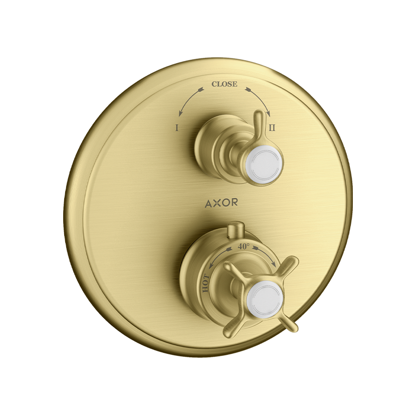 AXOR Montreux Thermostatic mixer for concealed installation with cross handle and shut-off / diverter valve - Brushed Brass